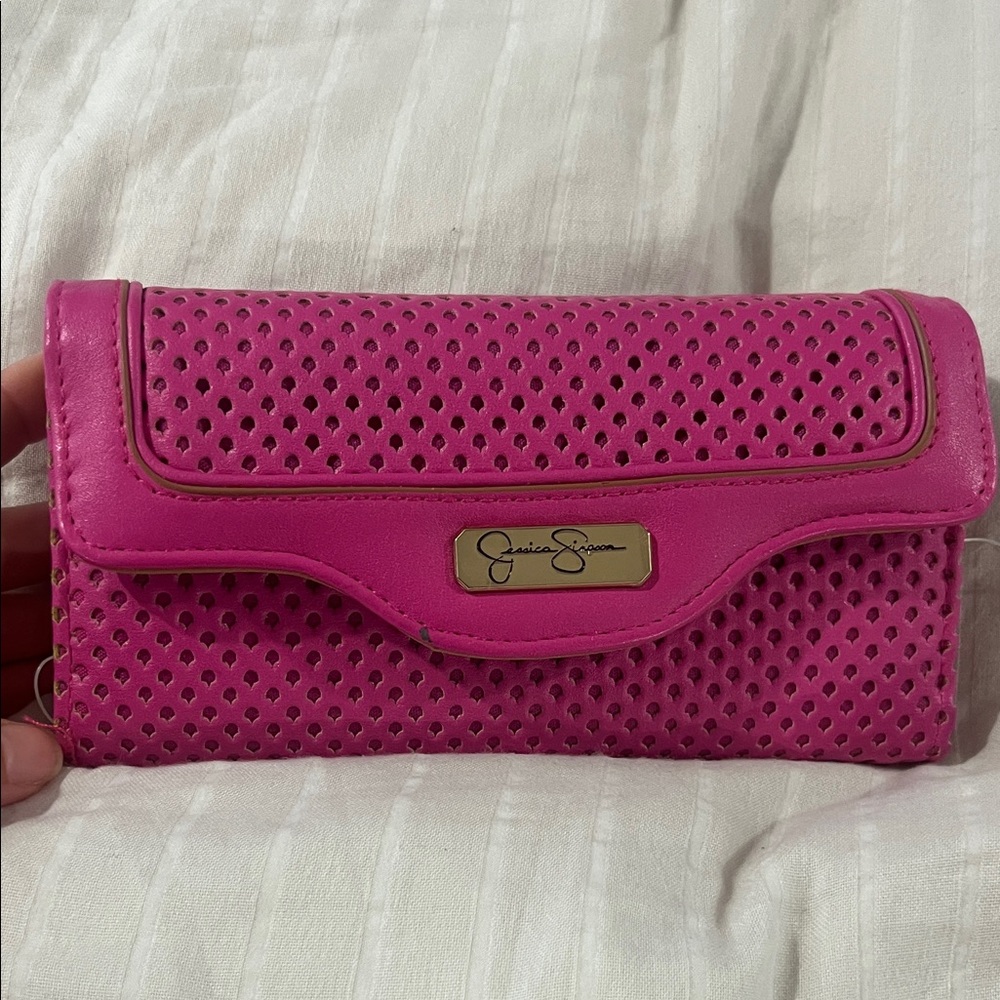 Jessica Simpson Bright Pink Perforated Clutch Wallet